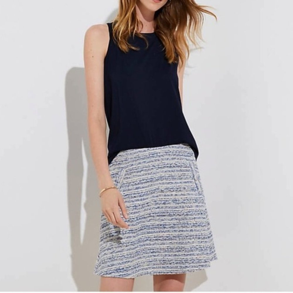 Loft XS Blue Cream Tweed Boucle Flippy Swing Pocket Skirt Pull On